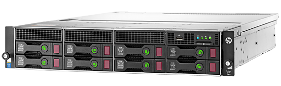 HPE ProLiant DL80 Gen9 rack server with one Intel® Xeon® E5-2620 v4 processor, 8 GB memory, HPE Smart Array P440 with 2 GB flash-backed write cache, eight large form factor drive bays, and 900W power supply